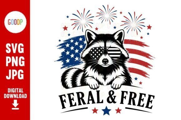 Feral and Free Raccoon USA Flag SVG