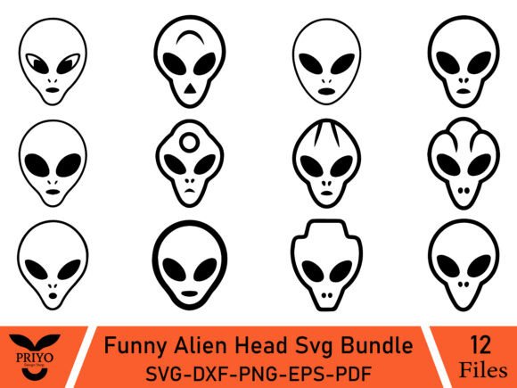 Funny Alien Head Svg Bundle