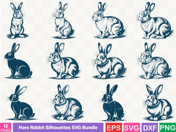 Hare Rabbit Silhouettes SVG Bundle