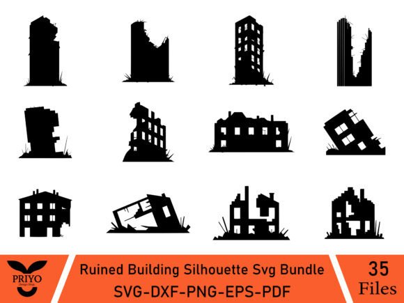 Ruined Building Silhouette Svg Bundle