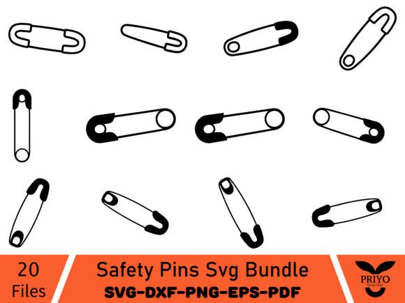 Safety Pins Svg Bundle, Pin Silhouette